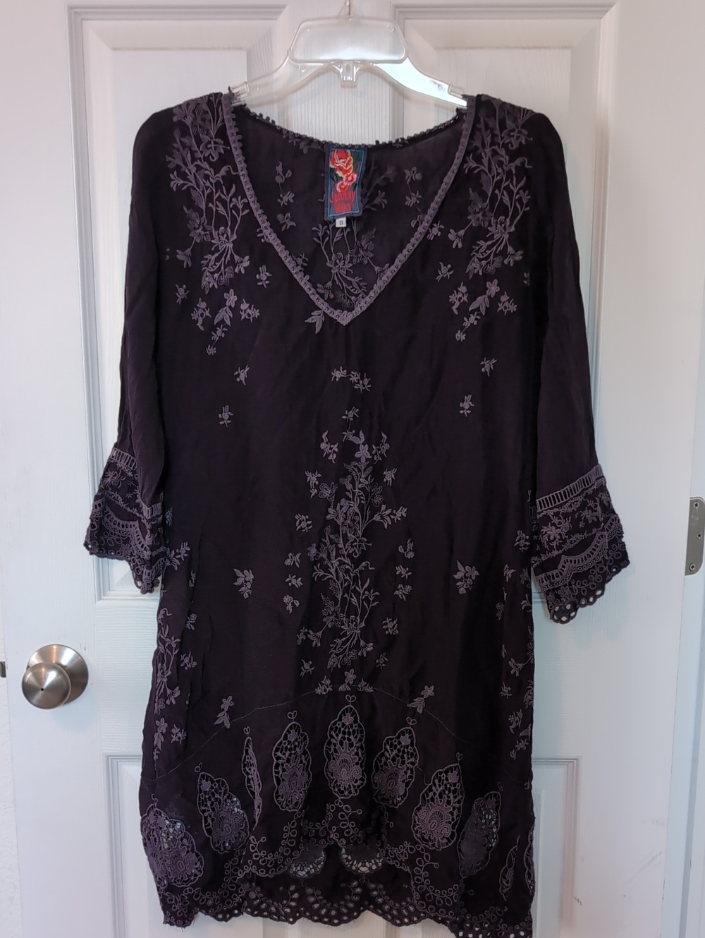 Johnny Was Plum Embroidered V-Neck Tunic